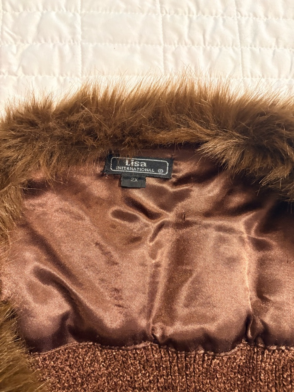 Brown Faux Fur Trim Cardigan Teddy Jacket– Size 2X – Like New - Picture 3 of 8